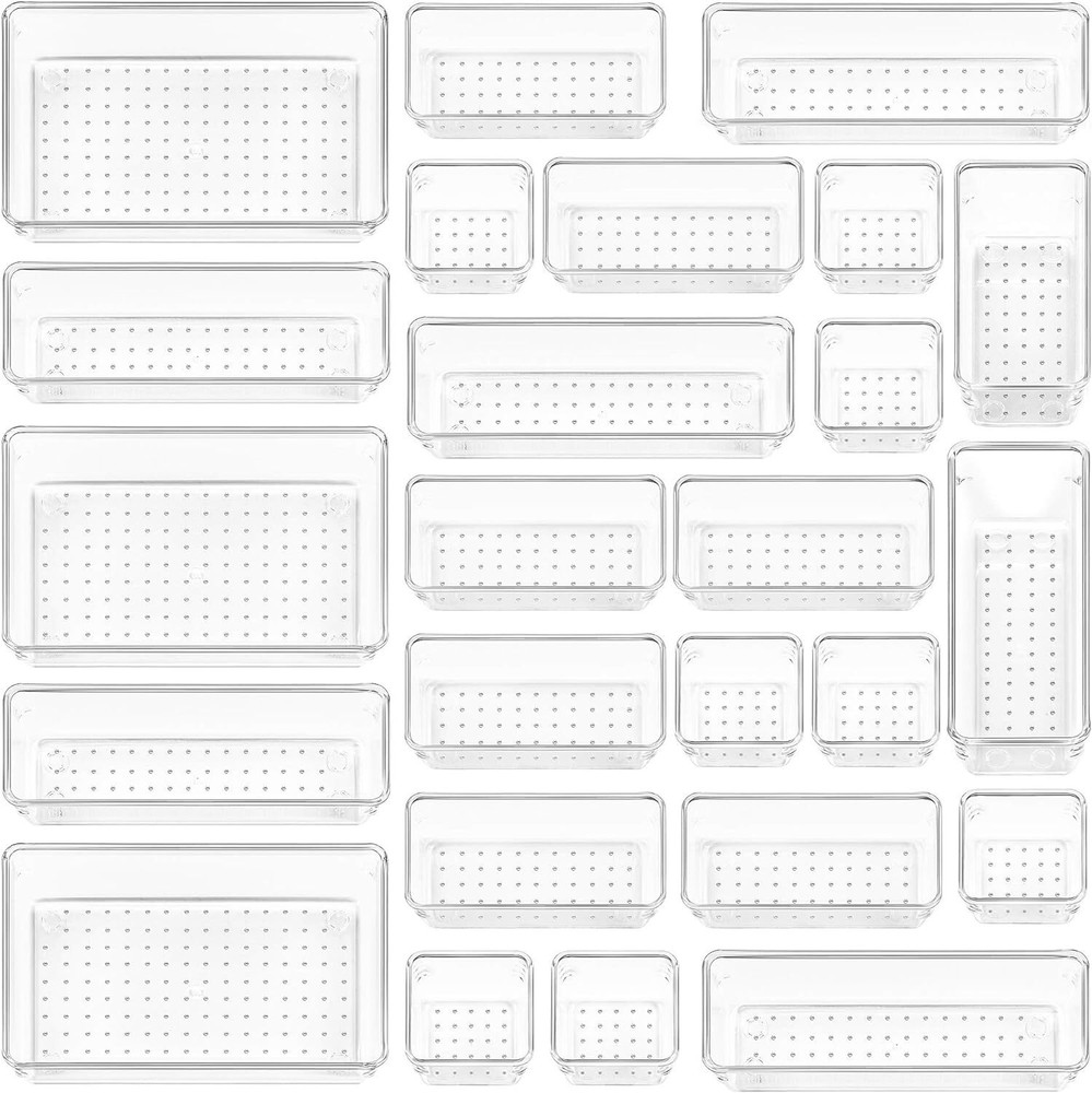 Vtopmart 25 PCS Clear Plastic Drawer Organizers Set 4 Size Versatile Bathroom