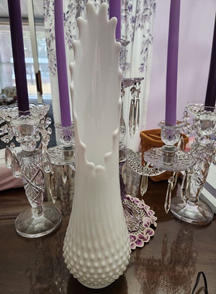 Vintage Fenton Hobnail Milk Glass Tall White Vase