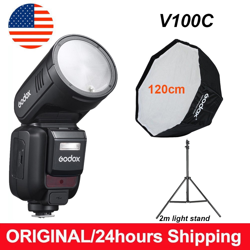 Godox V100C Round Head camera Flash +Speedlite softbox+tripod for Canon Cameras