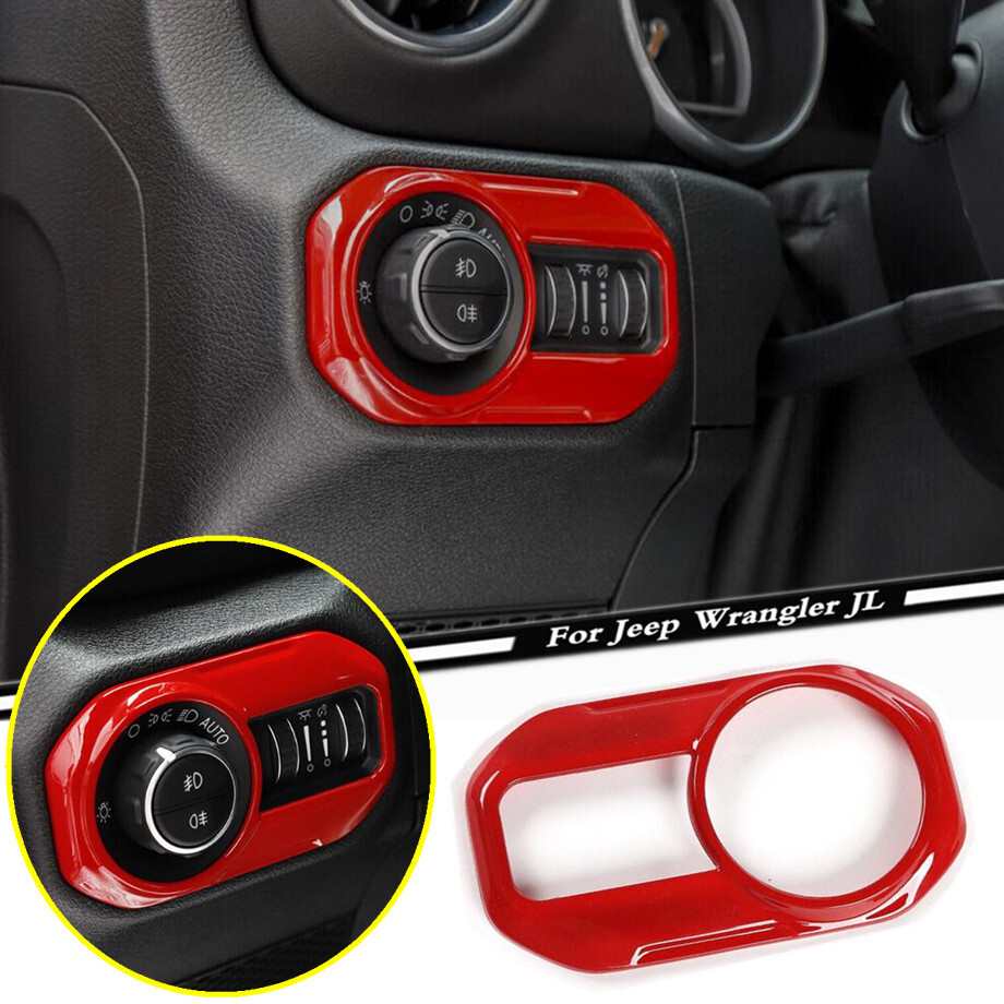 Car Headlight Switch Button Cover For Jeep Wrangler JL 2018-2023 Accessories Red