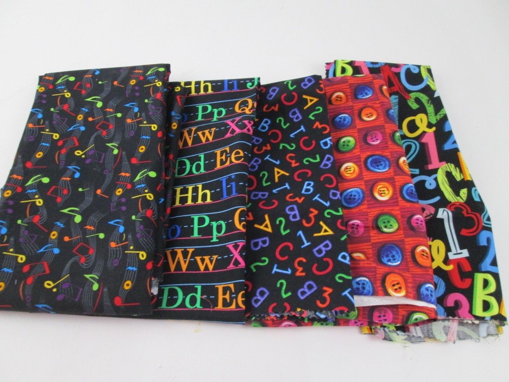 Back to School Print Fabric 6 Piece Lot  Fabric Material Quilt Craft-image