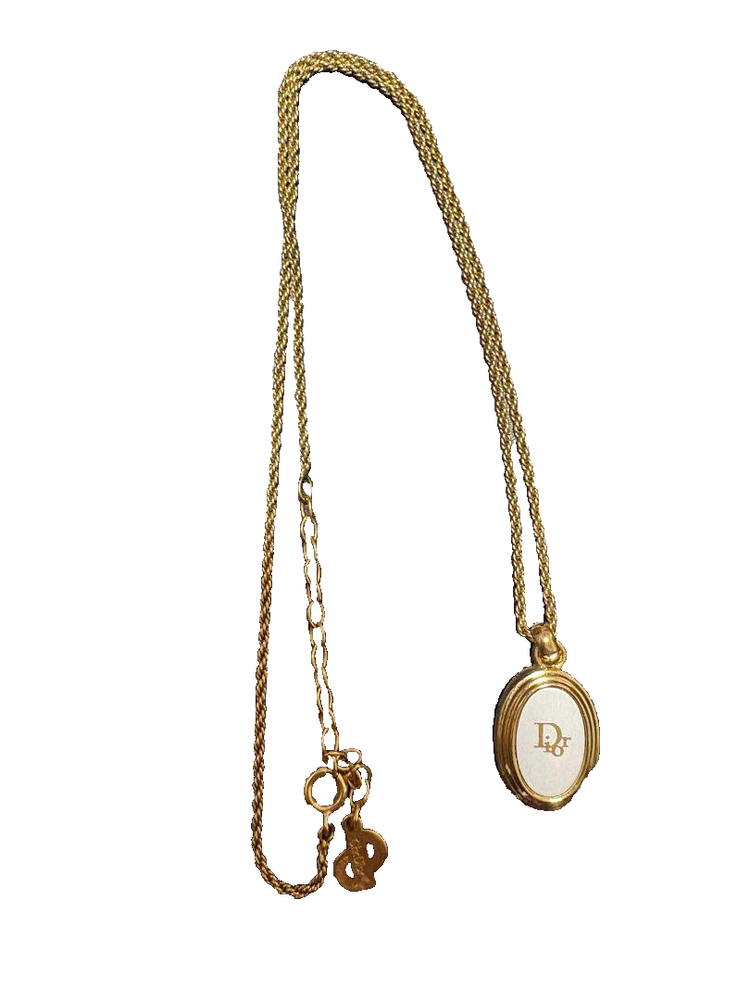 Vintage Christian Dior gold metal logo necklace pendant gift from Japan