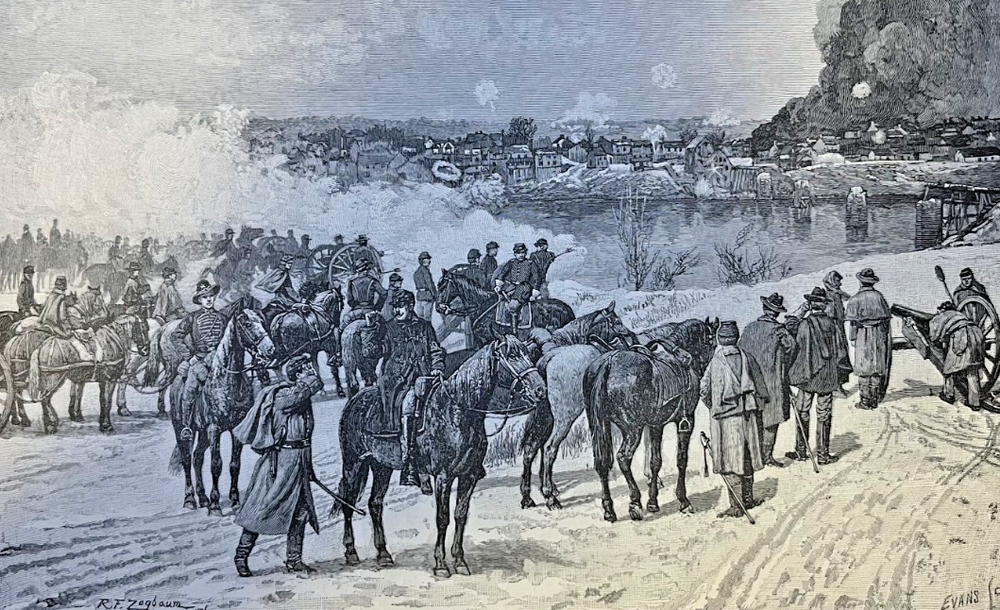 1886 Vintage Illustration Civil War Bombardment of Fredericksburg