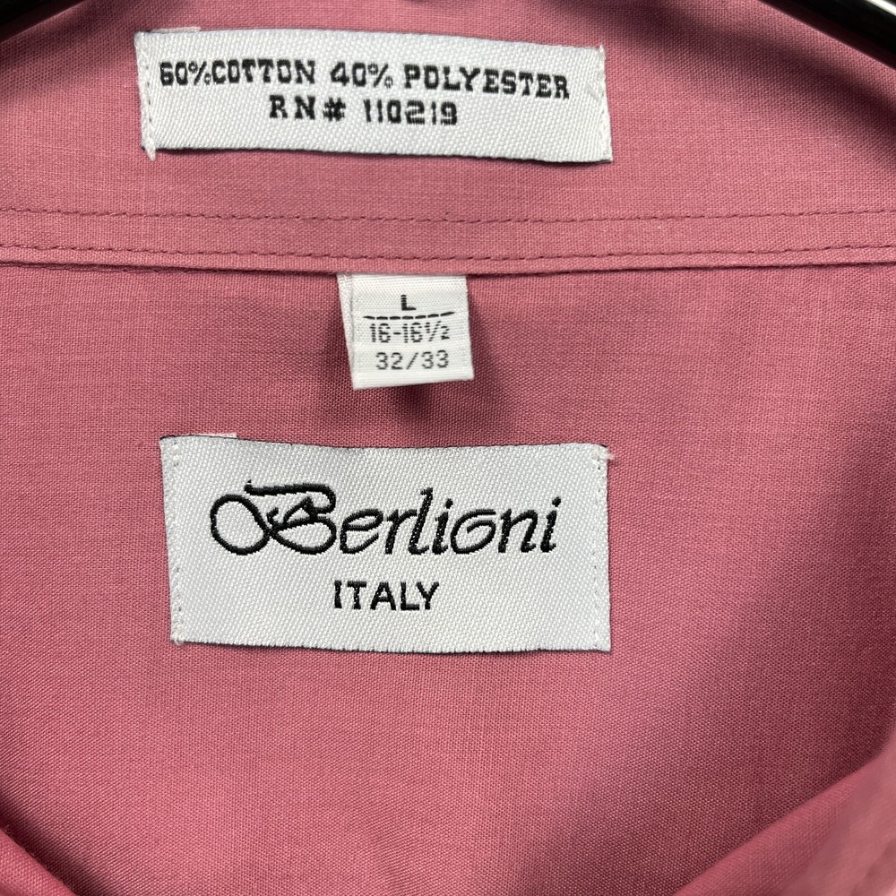 BERLIONI Italy New With Tags Men Dress shirt size (L) Button Up Pink Long sleeve