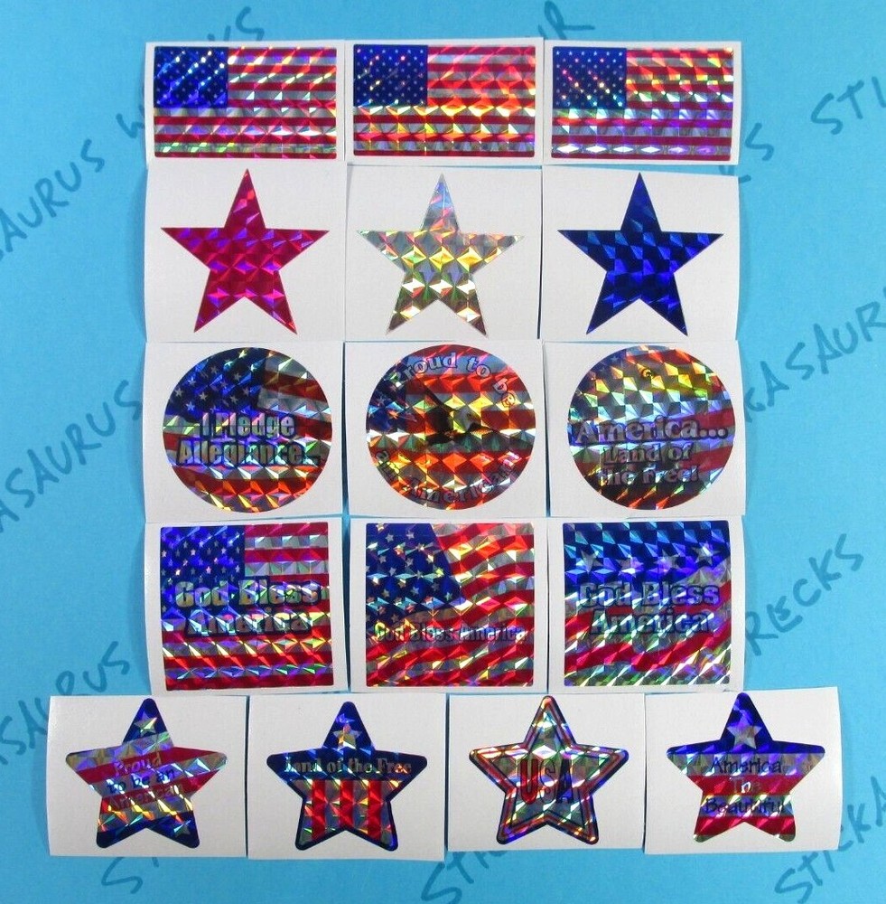 Patriotic 4th Of July Flags & Stars Prismatic Sticker Mod Lot Of 16 Style 2