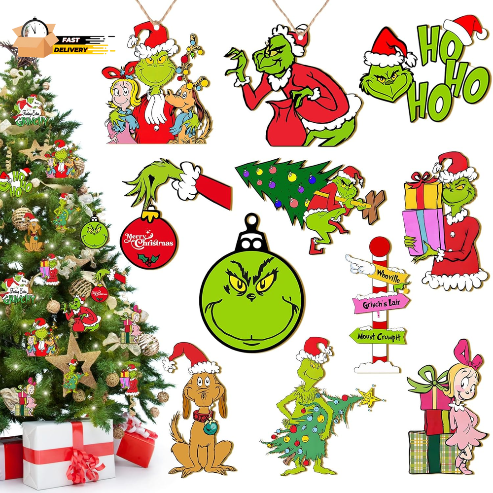 Christmas Tree Decorations - 24Pcs Wood Christmas Tree Hanging Ornament Holiday