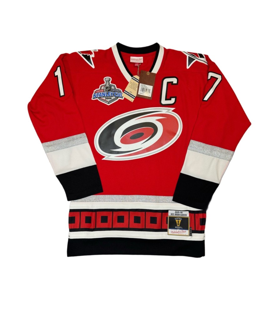 CAROLINA HURRICANES MENS MITCHEL & NESS STANLEY CUP CHAMPIONS BRINDMORE JERSEY M