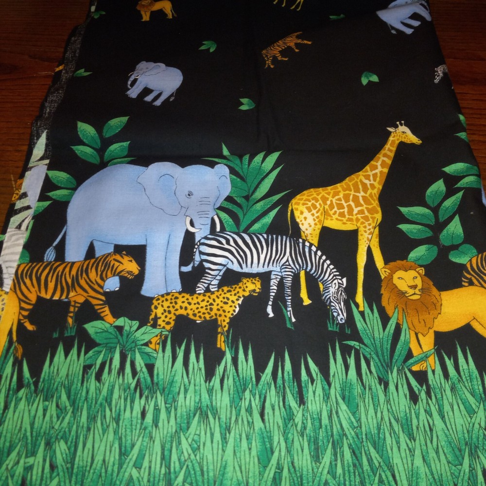 Jungle Safari Zoo Fabric with Elephants Lions Giraffes 56x45 Inches