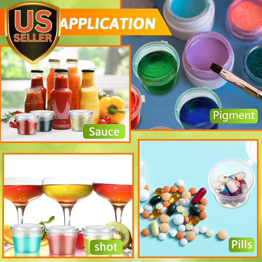 60-Pack 1 Oz Plastic Condiment Cups with Secure Lids for Mini Portions and Snacks