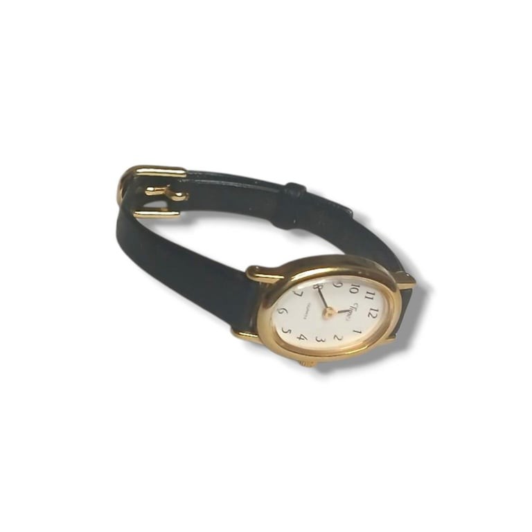 Vintage Timex Cavatina 18mm Gold-Tone Oval Women's Watch with Leather Strap