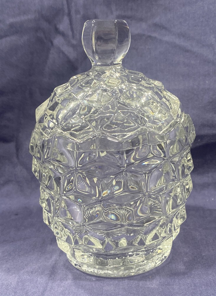 Vintage Diamond Cut Clear Candy Dish Container with Lid No Chips or Cracks