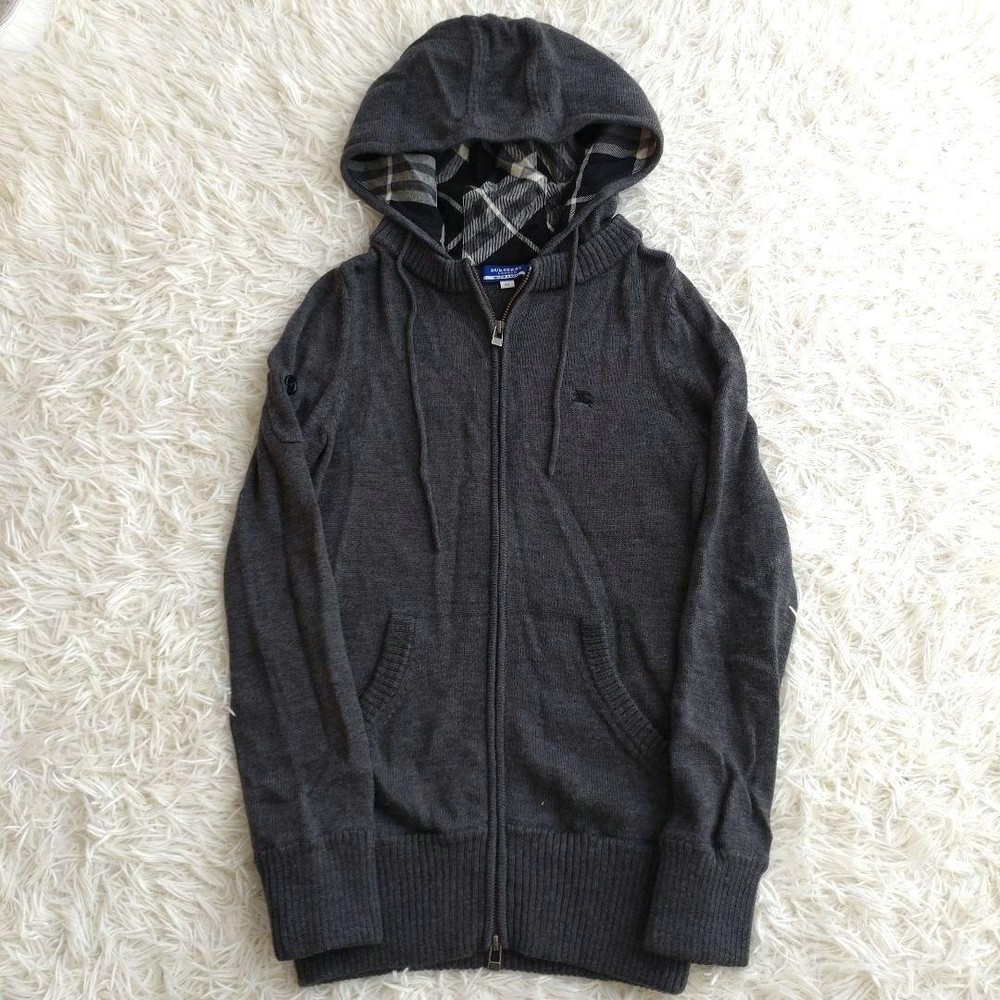 Burberry Blue Label Charcoal Gray Knit Parka Horse Embroidery Size 38