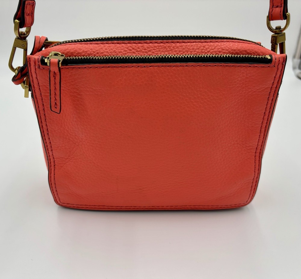 Fossil Women's Leather Crossbody Bag Small Cute Orange Color with Key Charm