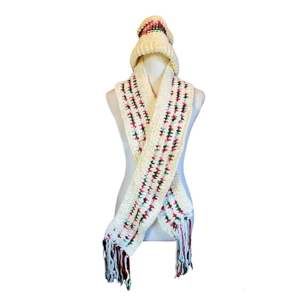 Handmade Crochet Christmas Hat and Scarf Set - Festive Winter Accessories