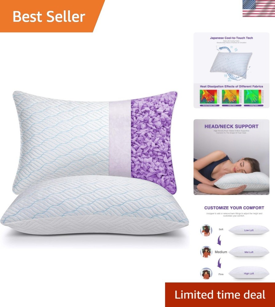 Adjustable Cooling Pillows 20x30, Memory Foam Set of 2 for All Sleep Positions