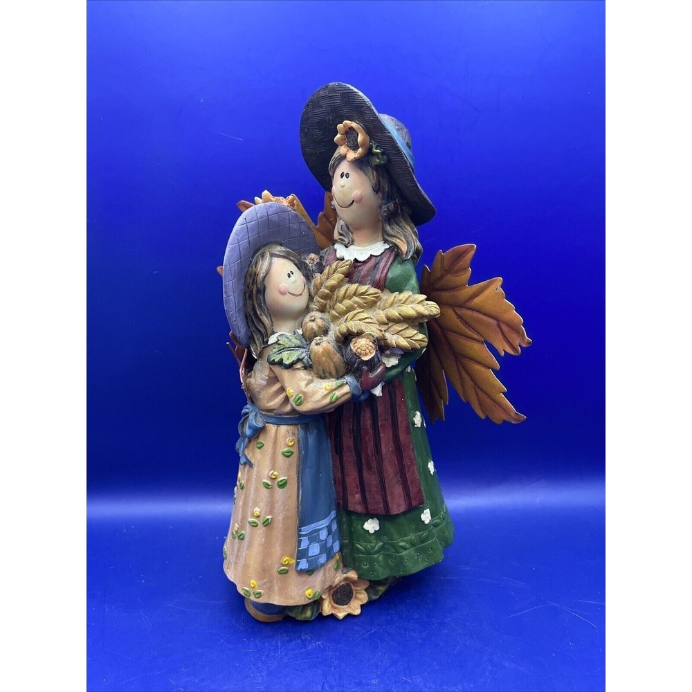 Seasonal Fall Leaf Fairy Mother Daughter Angels Resin Figurine Statue Décor-image