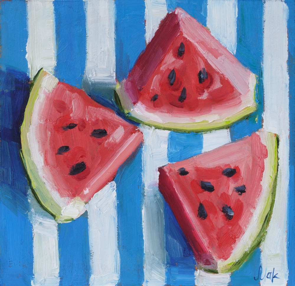 Watermelon Print Painting Fruit Still Life Art Oil Pastel Artwork  Kitchen art