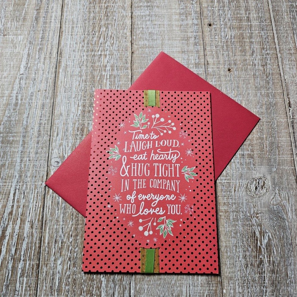 Red Glitter Polka Dot Greeting Card with Green Ribbon by Hallmark