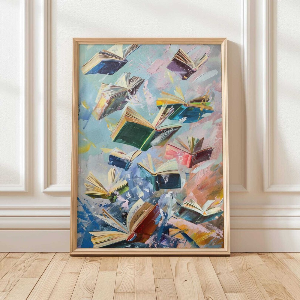 Flying Books Art Print  Colorful Wall Art  Abstract Book Lover Decor  Vibrant