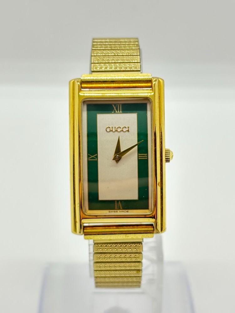 GUCCI 2600M Gold Plated Green Dial Mens Quartz Watch Pre-Owned Exc+5 Condition  