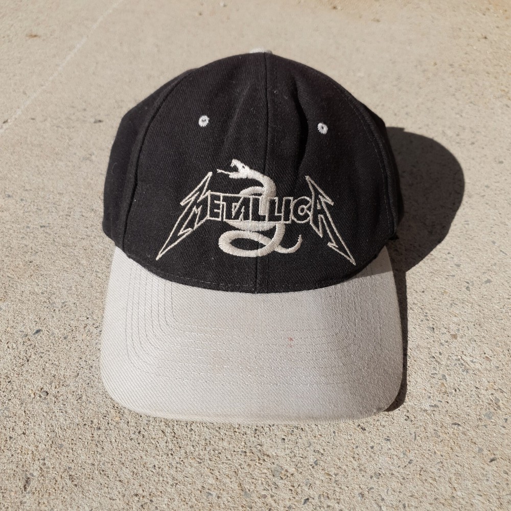 Vintage 1991 Metallica Black Album Snapback Hat Cap Mens Music Band Metal Snake