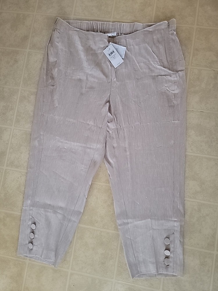 J Jill Love Linen Capri Pants Women XL Petite Beige Pull On Elastic Waist NEW