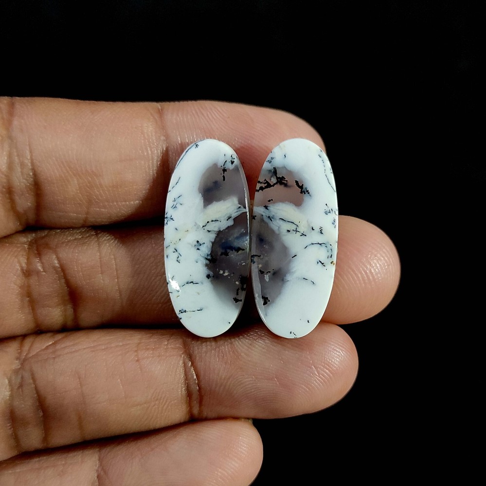Natural oval Dendritic Opal Cabochon Wire Wrap 2 Pcs 22.50 Cts 28x12x3 MM