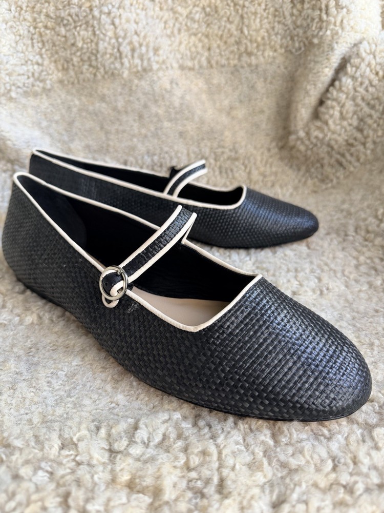 NEW Antonio Melani Remmie Woven Mary Jane Flats US 11 Black With Cream