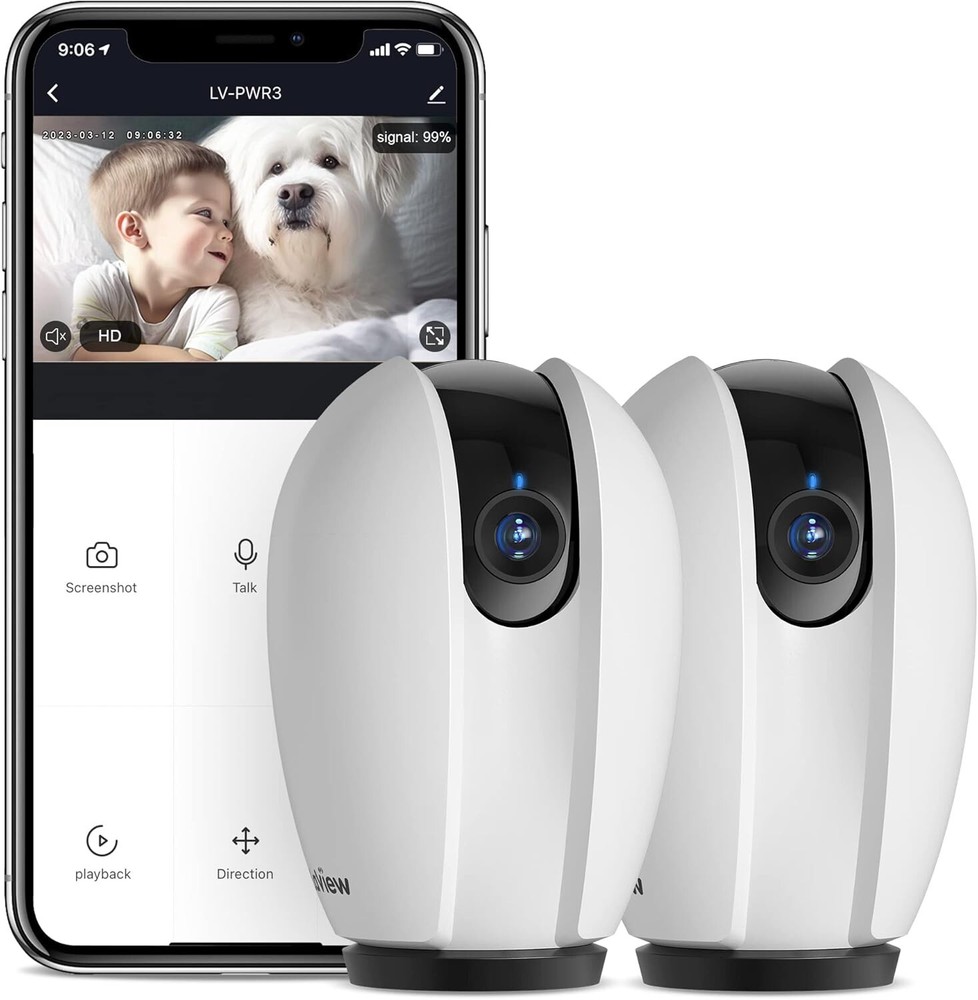 2-Pack Indoor Security Camera System with Two-Way Audio & 32GB SD Cards Included