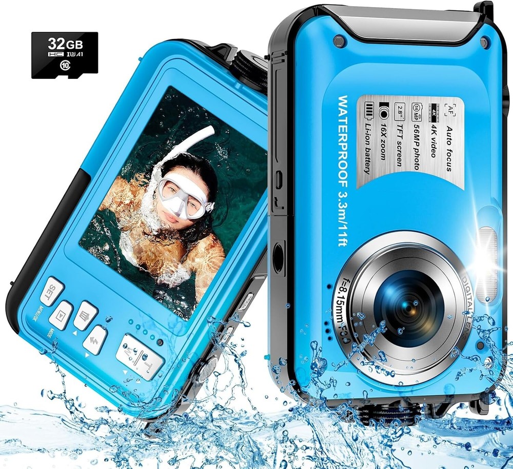 Waterproof Camera Blue 56MP 2.8