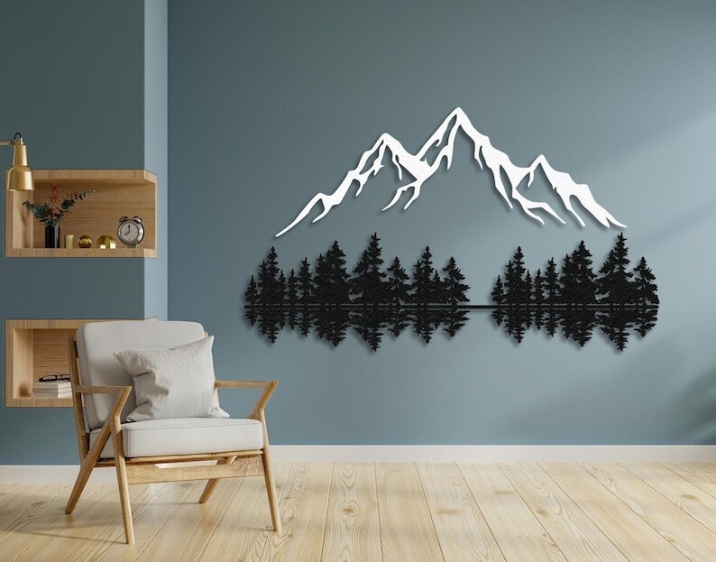 Mountain Metal Wall art Wall Decor Modern Rustic Mountain Landscape Wall Hanging