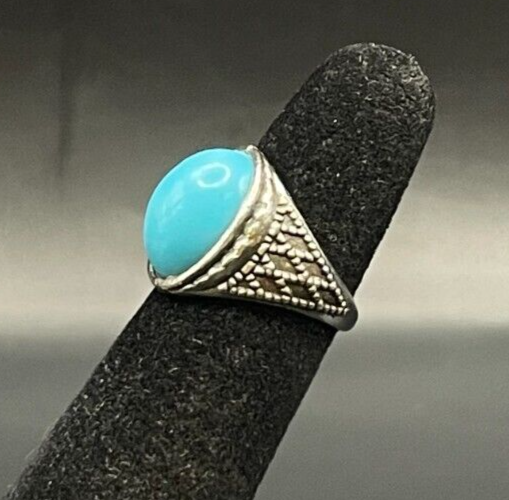 Silver Tone Rhinestone Turquoise Color Southwestern Ring - Size 2.5