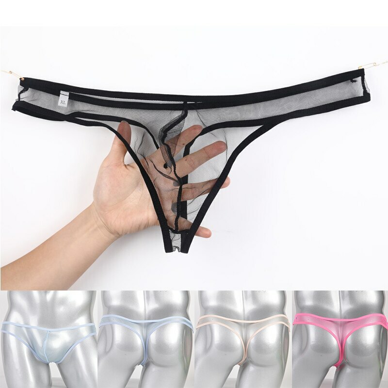 Men Thongs Underwear See Through Sexy Transparent Briefs Low Waist Mesh G-String