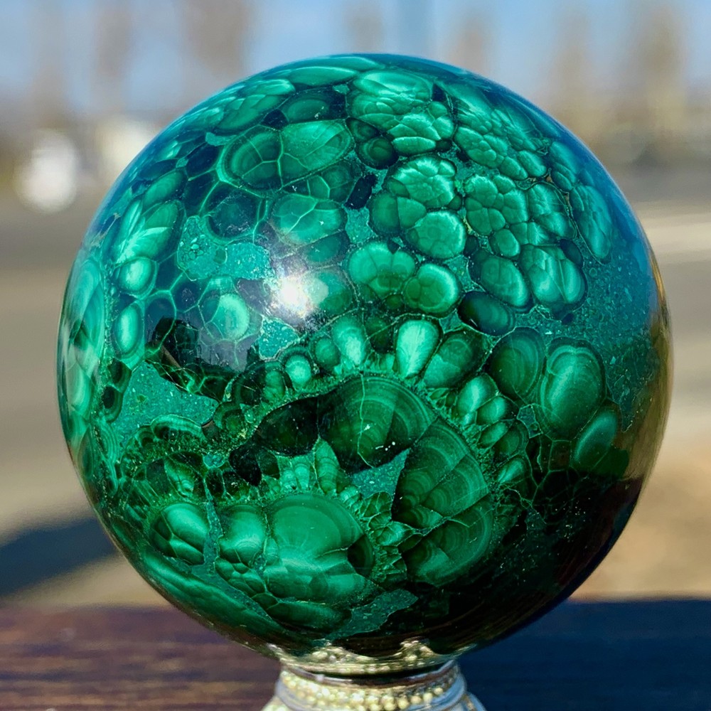 116G Natural glossy Malachite ball transparent cluster rough mineral sample