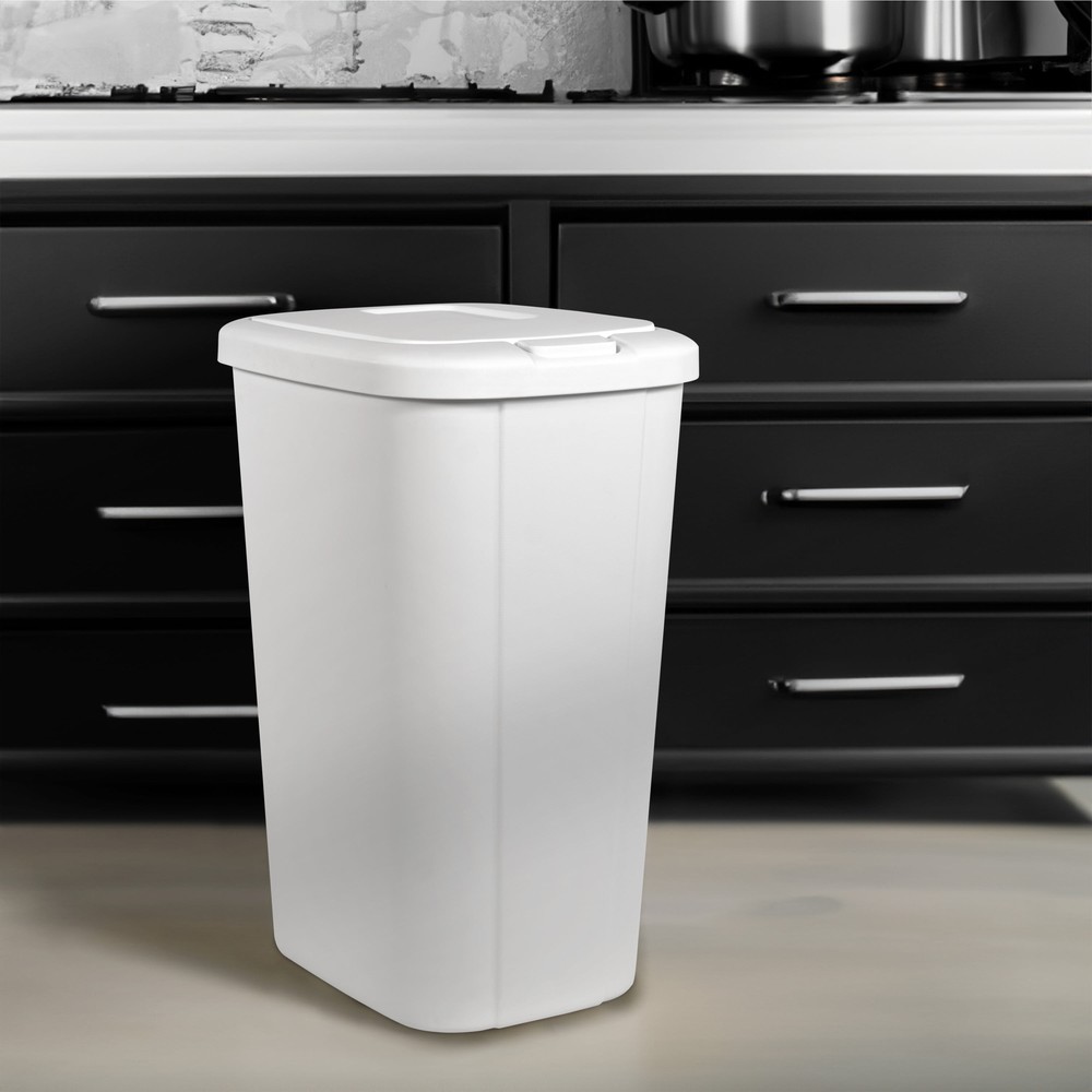 Hefty 13.3 Gal Trash Can Plastic Touch Top Kitchen Trash Can, White, New