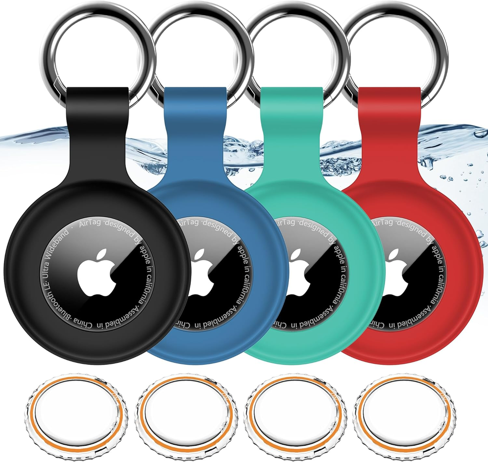 4-Pack Waterproof Airtag Keychains for Pets, Luggage, Shockproof Covers