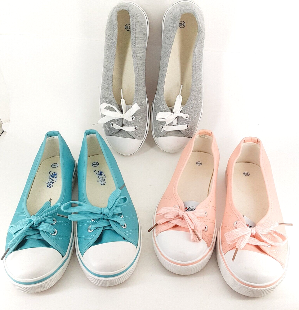 3 Pair Spring korean canvas slip on shoes  women Teal/Pink/Gray size 7-7.5/240