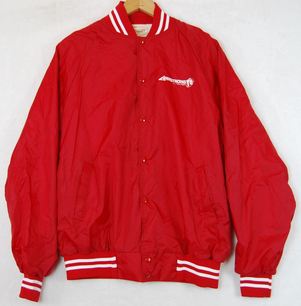 VINTAGE Armstrong Jacket Men XLarge Red Bomber Satin Snap Up Lined Coat USA Made