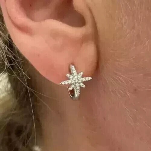 2Ct Round Cut Simulated Diamond Women Flower Hoop Earring 14K White Gold Plated