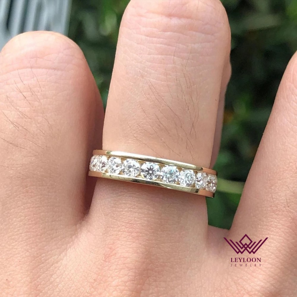 10K Yellow Gold Round Cut D Color Moissanite Eternity Band