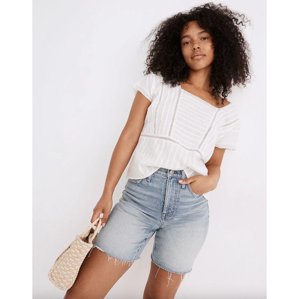 Madewell High Rise Raw Hem Denim Shorts Woodvale Wash Size 23