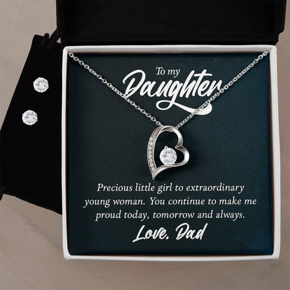 Daughter from Dad Heart Necklace and Earring Set