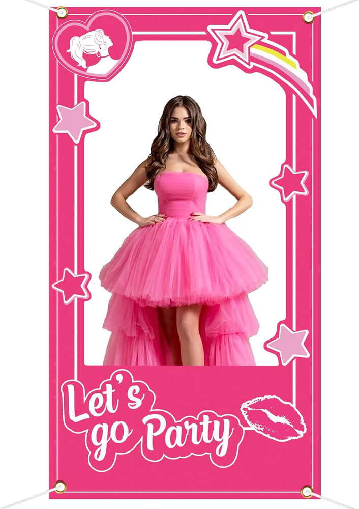 Hot Pink Girls Birthday Party Decor with Photo Booth Props and Prince Doll Theme