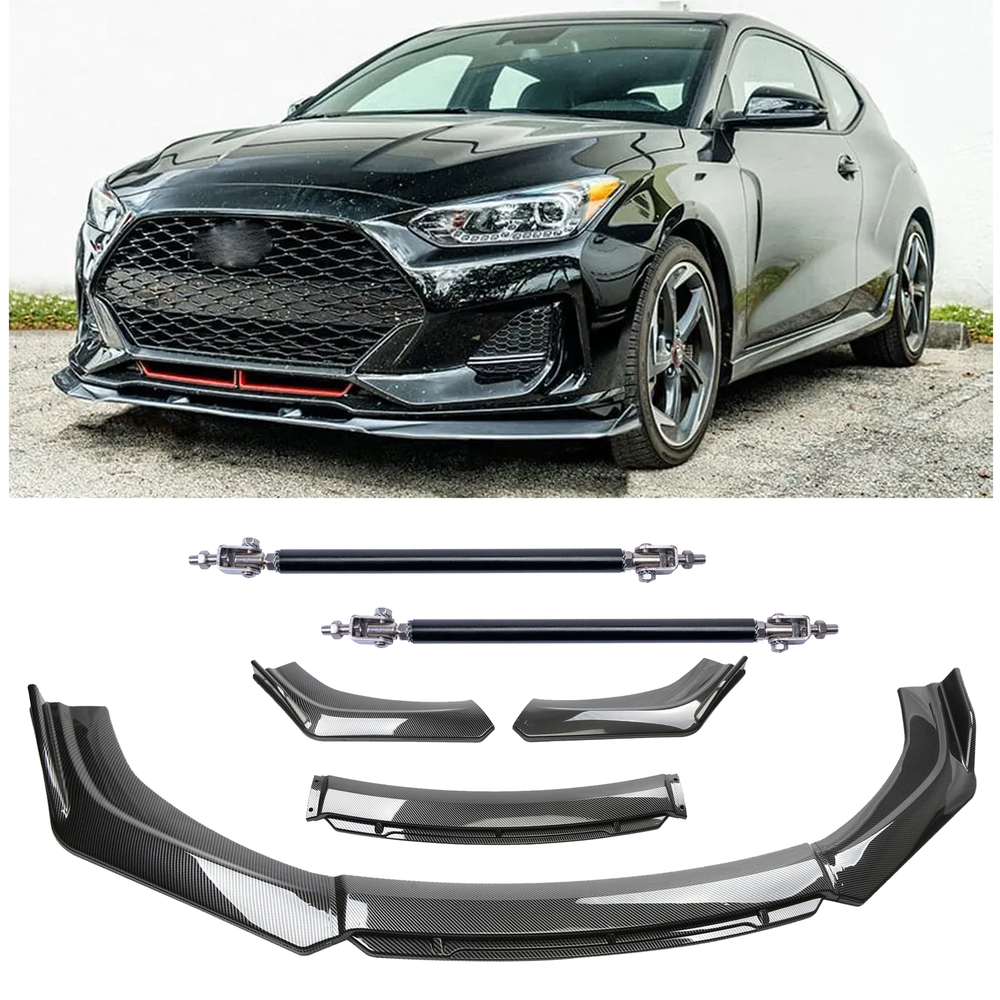 Carbon Fiber Black Front Bumper Lip Chin Body Kit Spoiler For 2012-2021 Hyundai