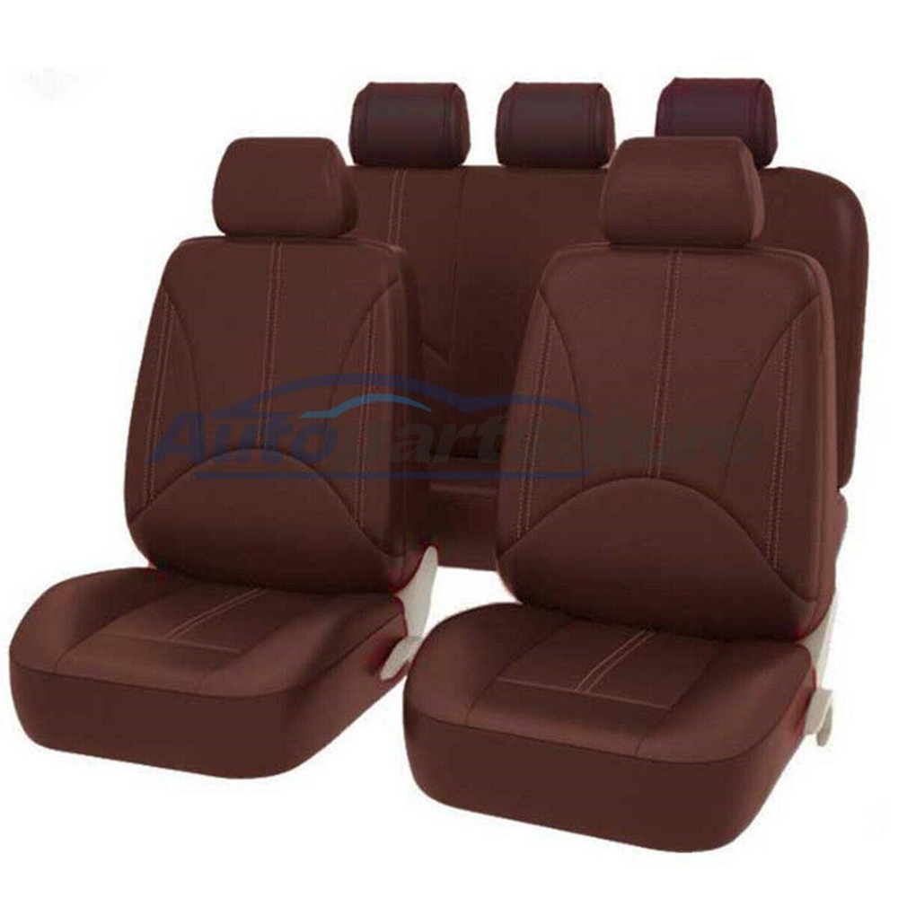 9PCS Car Seat Covers PU Leather Front & Rear Full Set Accessory For 5-Seats Car