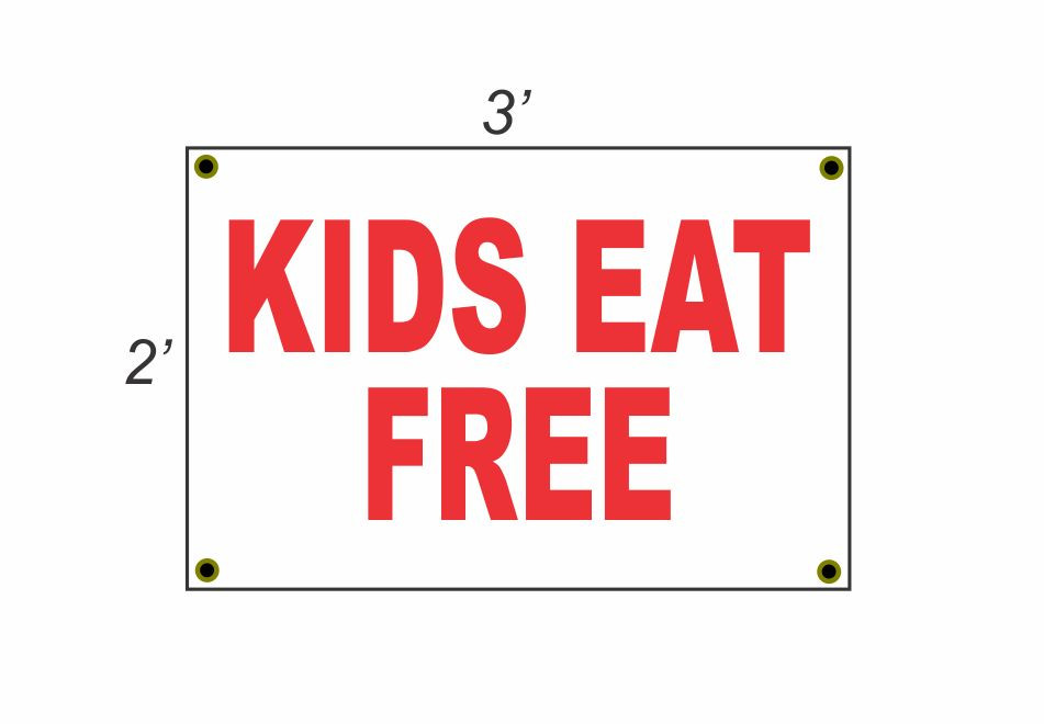 2x3 Kids Eat Free Red & White Banner Sign, New Discount Size & Price with Free Shipping, Perfect for Restaurants and Promotions