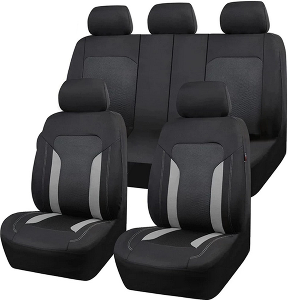 Car Seat Covers Front Rear Interior Cushions Protector Mesh Fabric Black/Gray