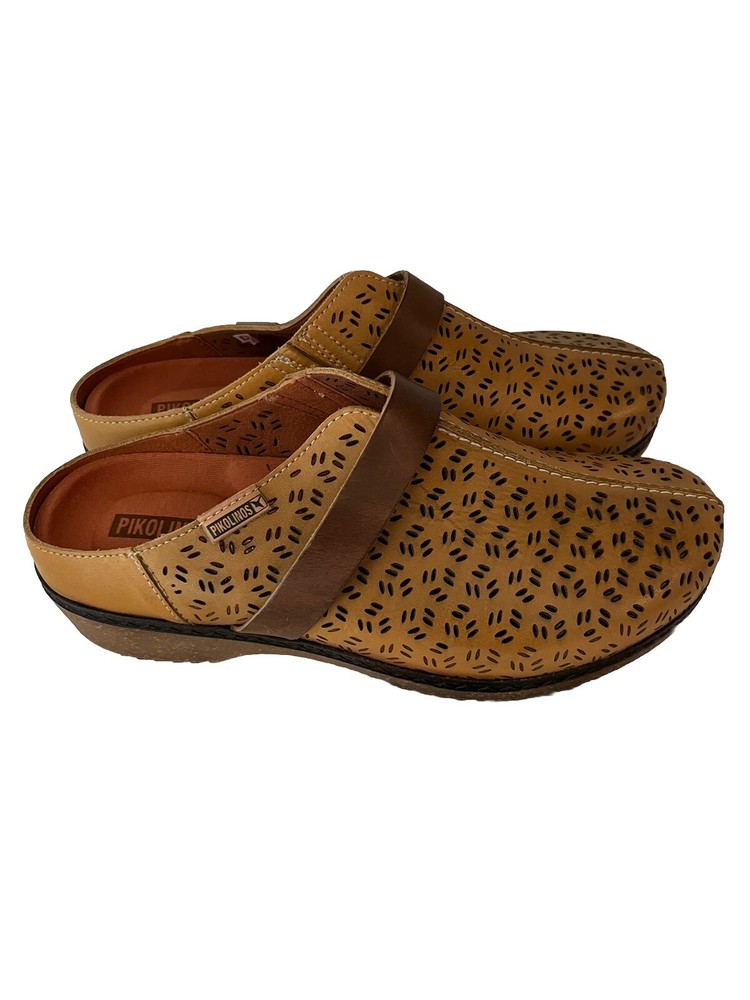 Pikolinos Granada Leather Mule Clog Honey Womens Size 9-9.5 New