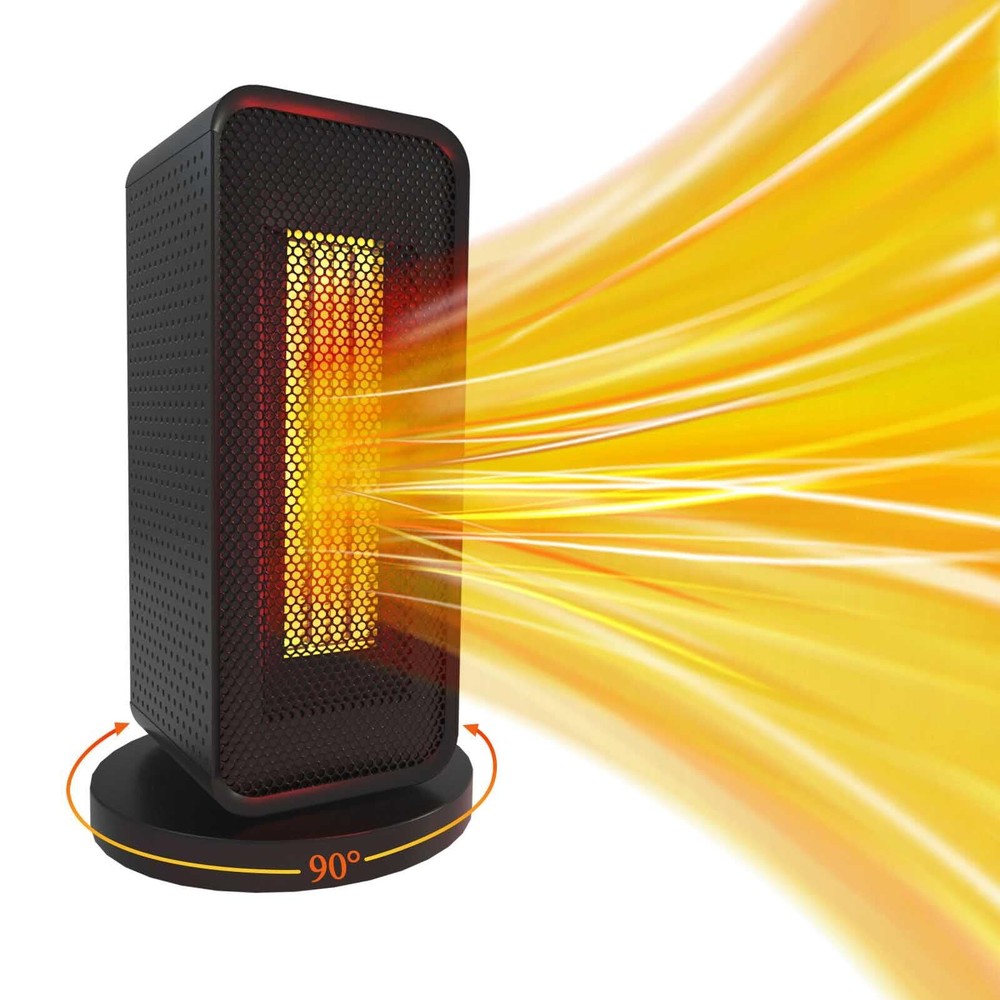 Electric Fan Heater w. 90° Oscillation (Black), 600/1200W Ceramic Energy Effi...