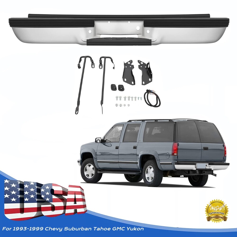 Complete Chrome Rear Step Bumper For 1993-1999 Chevy Suburban Tahoe GMC Yukon